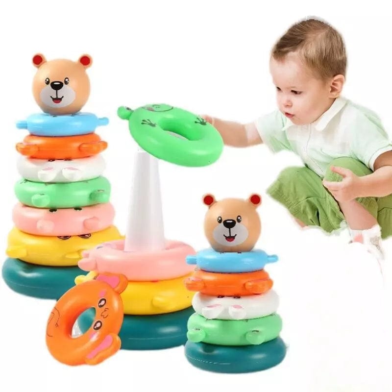 Jouets bébés 6-9 mois Montessori - L'Empileur d'Anneaux Animaliers enfant qui joue avec