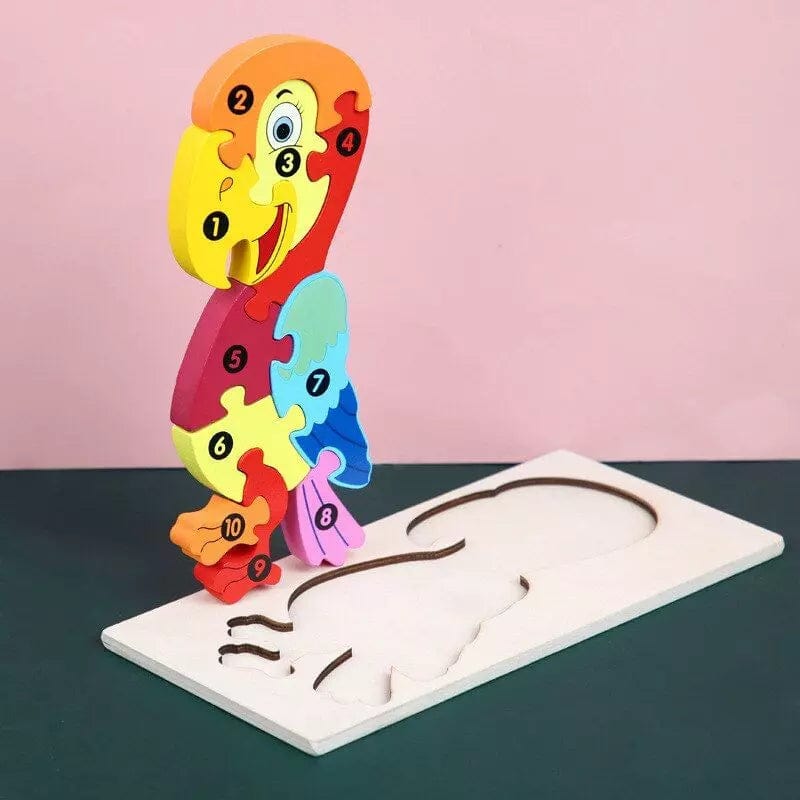 Puzzle en bois numéroté en forme de perroquet. - Jeux d'éveil Montessori en bois 2 ans - Puzzle en Bois 2D