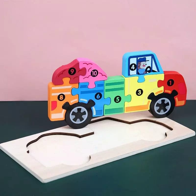 Puzzle en bois numéroté en forme de camion. - Jeux d'éveil Montessori en bois 2 ans - Puzzle en Bois 2D