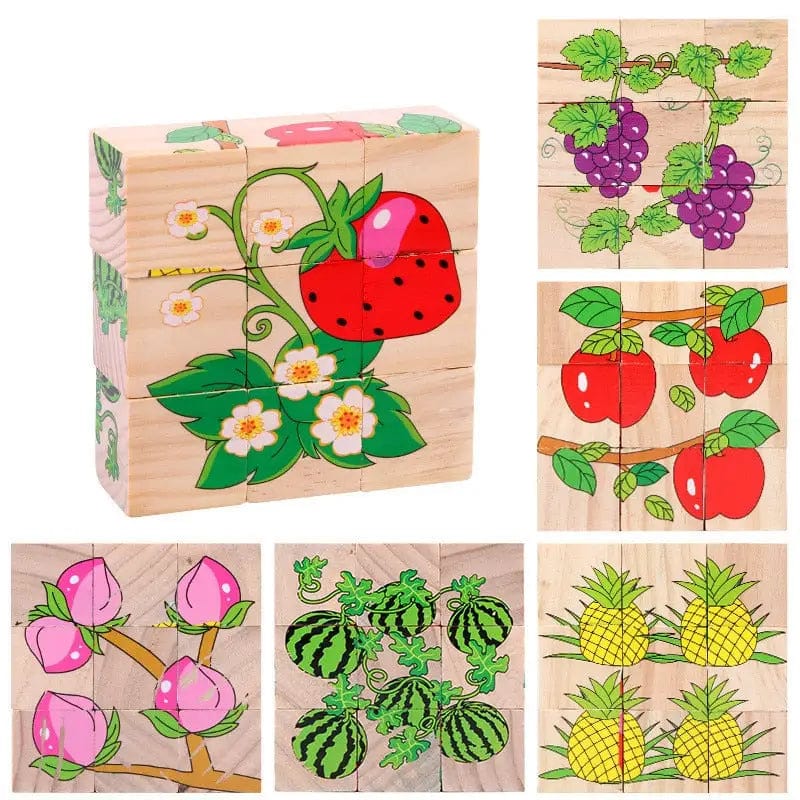 Photo d'un jeux d'éveil montessori en bois pour enfants de 3 ans - Fruits