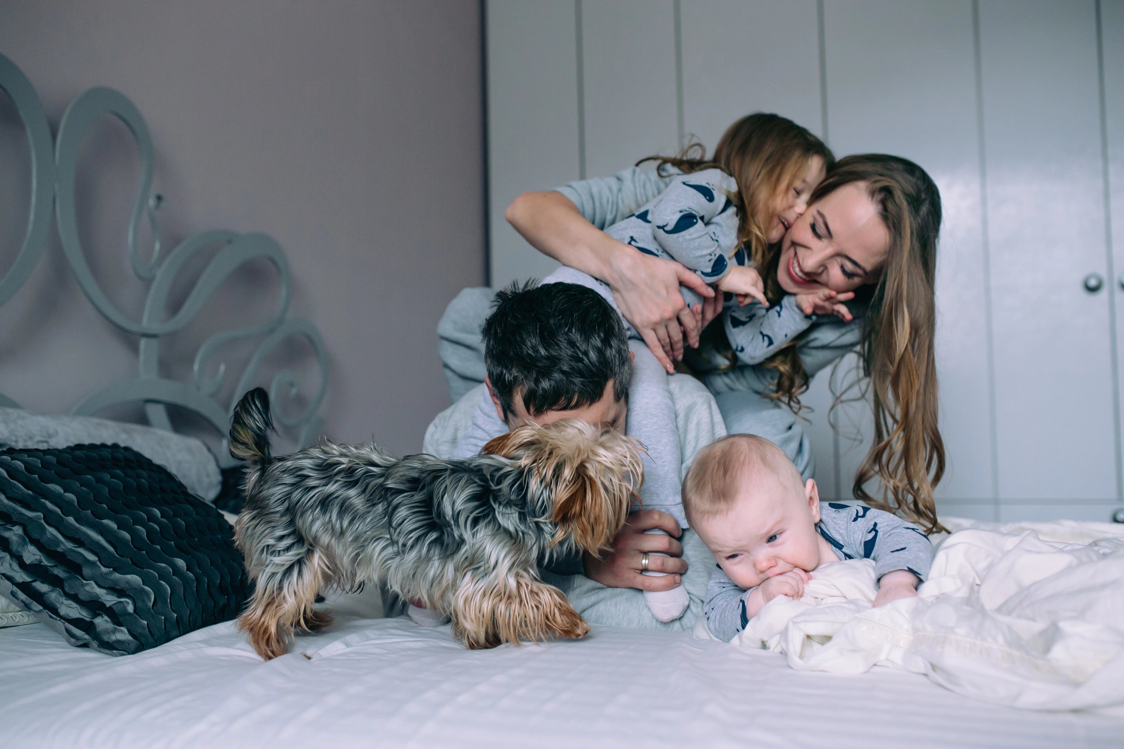 famille joyeuse avec un chien jouet enfant montessori