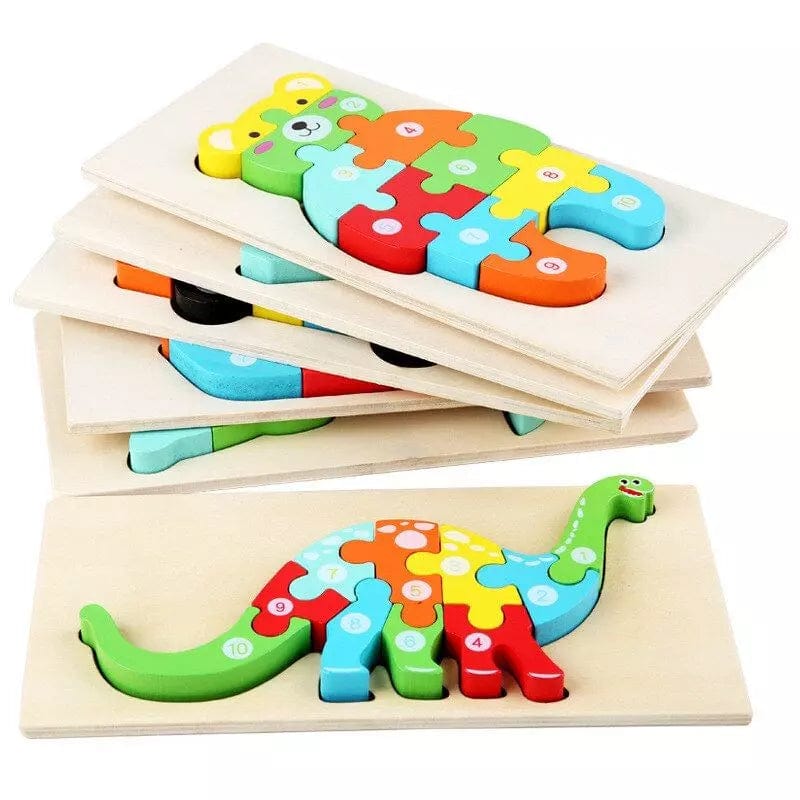 Puzzle en bois numéroté en forme de crocodile.Puzzle en bois numéroté en forme d'ours et de dinosaure. - Jeux d'éveil Montessori en bois 2 ans - Puzzle en Bois 2D 