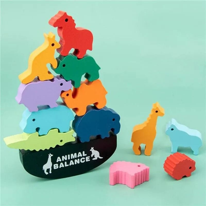 Jouet dinosaures en bois de plusieurs couleurs empiler les uns sur les autres- Jeux en bois montessori 8 ans - La Balance des Animaux