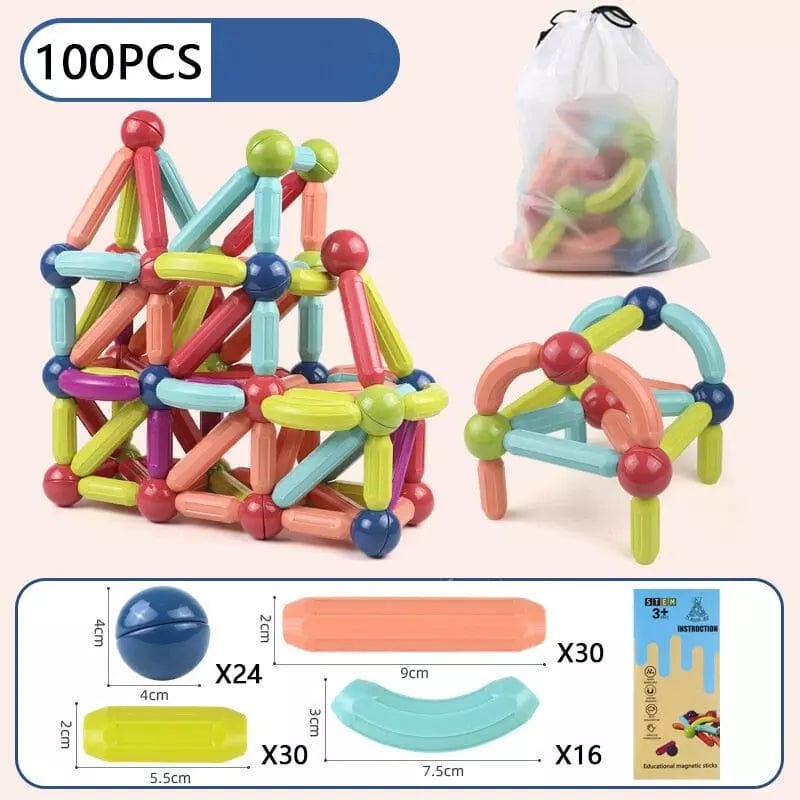 Kit 100pcs Jeux Montessori Éducatif 6 ans - Kit de Construction Magnétique