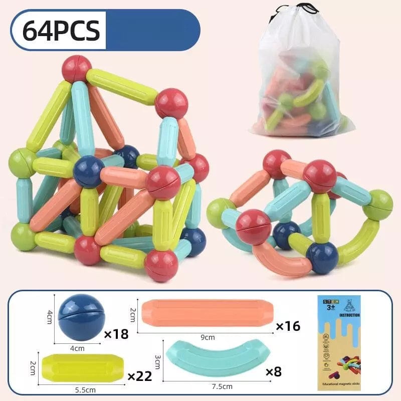 Kit 64pcs Jeux Montessori Éducatif 6 ans - Kit de Construction Magnétique