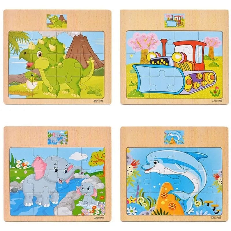 Présentation de 4 Puzzle 12 pièces - Jouets en Bois Montessori 4 Ans