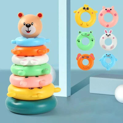 Jouets bébés 6-9 mois Montessori - L'Empileur d'Anneaux Animaliers 7 étages