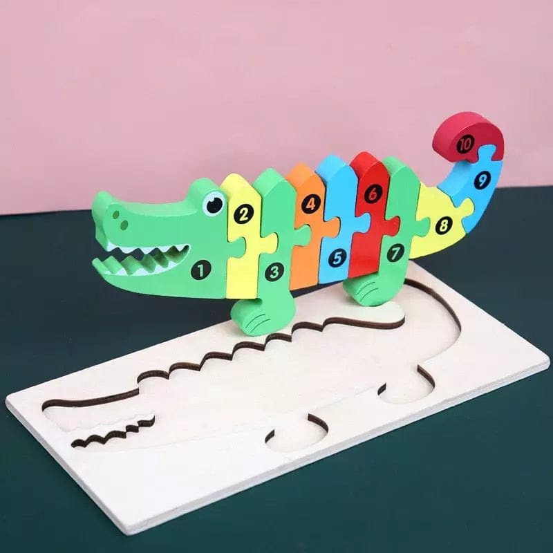 Puzzle en bois numéroté en forme de crocodile. - Jeux d'éveil Montessori en bois 2 ans - Puzzle en Bois 2D 